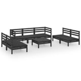 8 Piece Garden Lounge Set Black Solid Pinewood - Front View