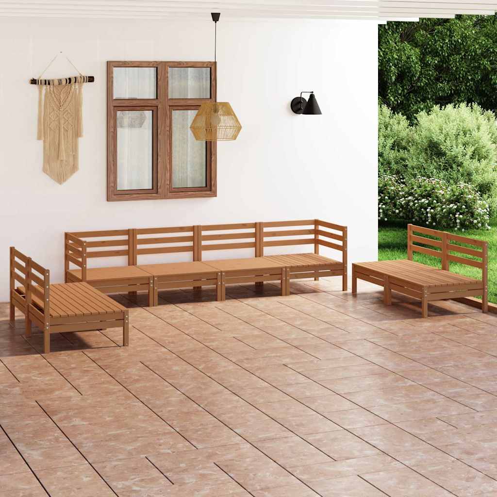 8 Piece Garden Lounge Set Honey Brown Solid Pinewood