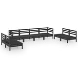 8 Piece Garden Lounge Set Black Solid Pinewood - Front View