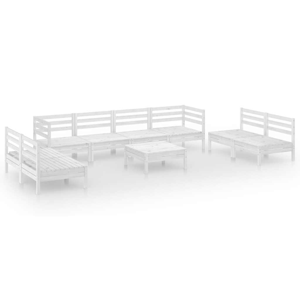 9 Piece Garden Lounge Set White Solid Pinewood