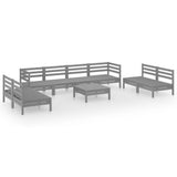 9 Piece Garden Lounge Set Grey Solid Pinewood - Front View