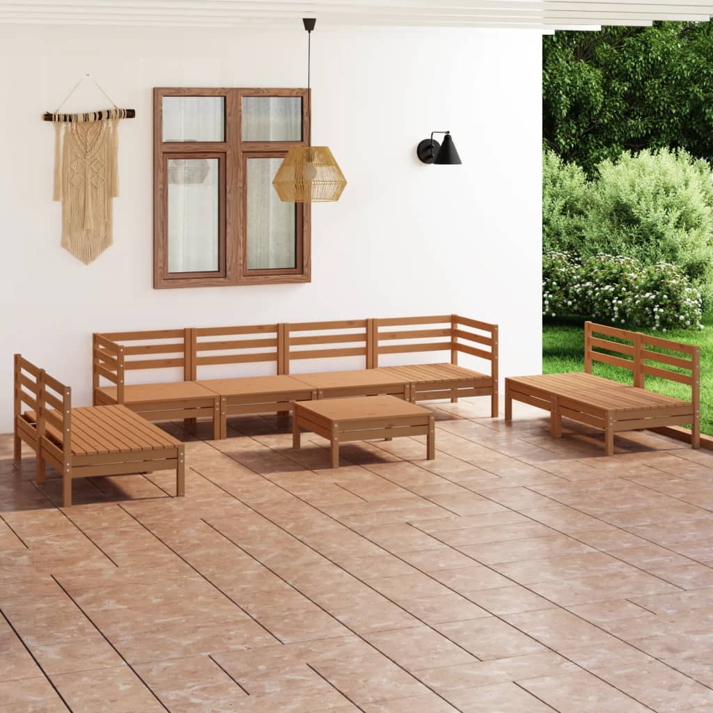 9 Piece Garden Lounge Set Honey Brown Solid Pinewood