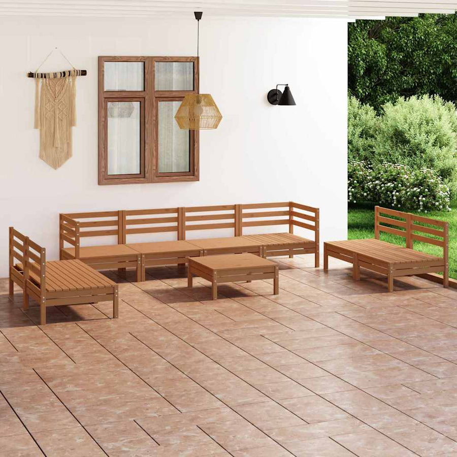 9 Piece Garden Lounge Set Honey Brown Solid Pinewood