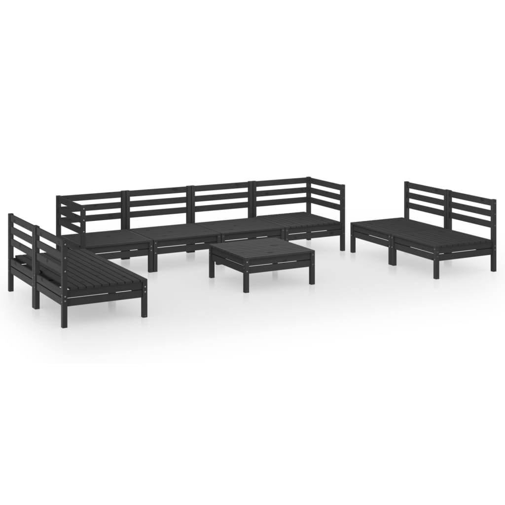 9 Piece Garden Lounge Set Black Solid Pinewood