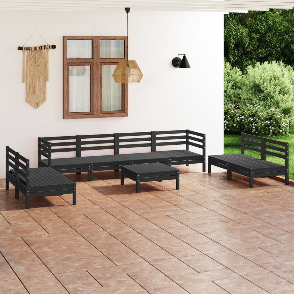 9 Piece Garden Lounge Set Black Solid Pinewood