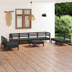 9 Piece Garden Lounge Set Black Solid Pinewood