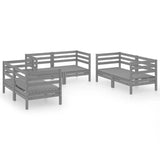 6 Piece Garden Lounge Set Grey Solid Pinewood - Front View