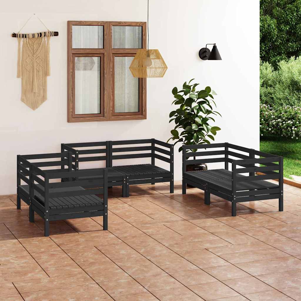6 Piece Garden Lounge Set Black Solid Pinewood