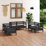 6 Piece Garden Lounge Set Black Solid Pinewood