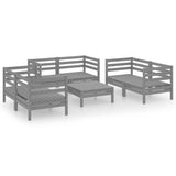 7 Piece Garden Lounge Set Grey Solid Pinewood - Front View