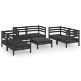 7 Piece Garden Lounge Set Black Solid Pinewood - Front View