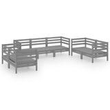 7 Piece Garden Lounge Set Grey Solid Pinewood - Front View