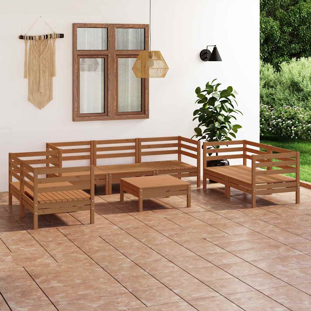 8 Piece Garden Lounge Set Honey Brown Solid Pinewood