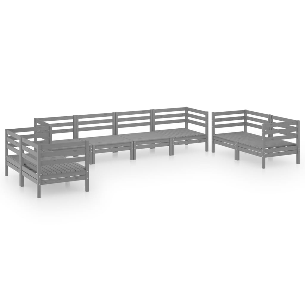 8 Piece Garden Lounge Set Grey Solid Pinewood