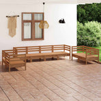 8 Piece Garden Lounge Set Honey Brown Solid Pinewood