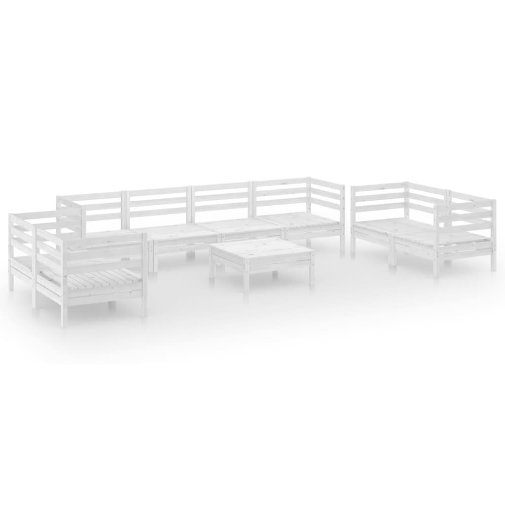 9 Piece Garden Lounge Set White Solid Pinewood