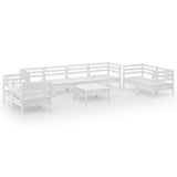 9 Piece Garden Lounge Set White Solid Pinewood - Front View