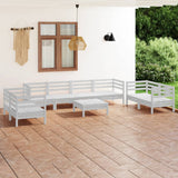 9 Piece Garden Lounge Set White Solid Pinewood