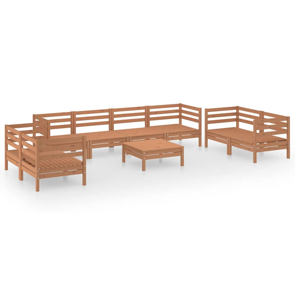 9 Piece Garden Lounge Set Honey Brown Solid Pinewood