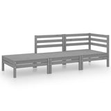 3 Piece Garden Lounge Set Grey Solid Wood Pine - Front View