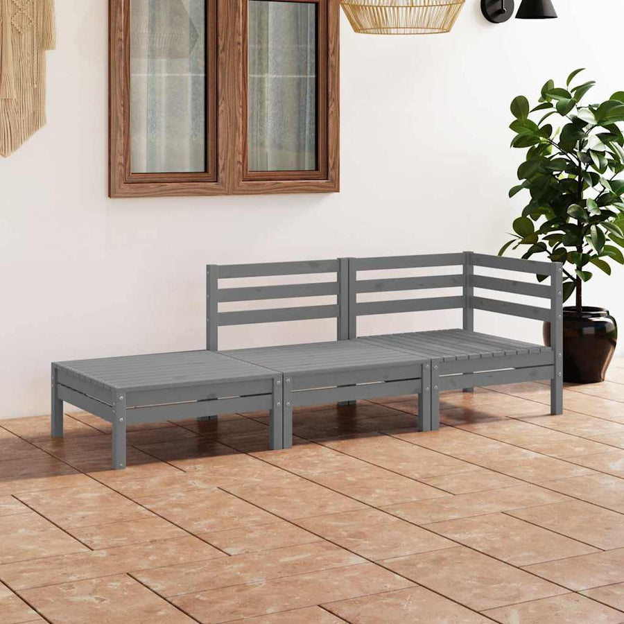 3 Piece Garden Lounge Set Grey Solid Pinewood