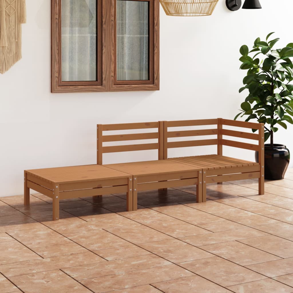 3 Piece Garden Lounge Set Honey Brown Solid Wood Pine