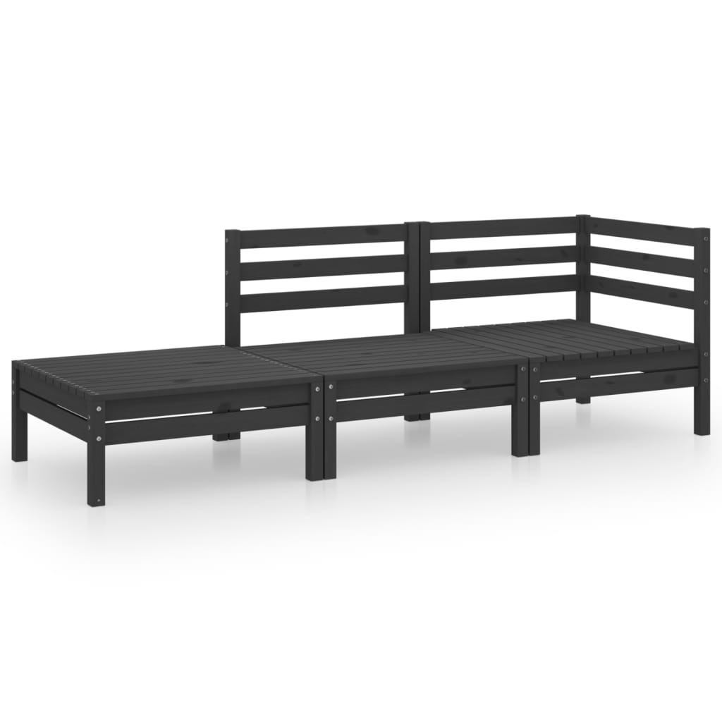 3 Piece Garden Lounge Set Black Solid Wood Pine
