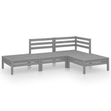 4 Piece Garden Lounge Set Grey Solid Pinewood - Front View