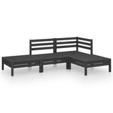 4 Piece Garden Lounge Set Black Solid Pinewood - Front View