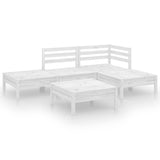 5 Piece Garden Lounge Set Solid Pinewood White - Front View
