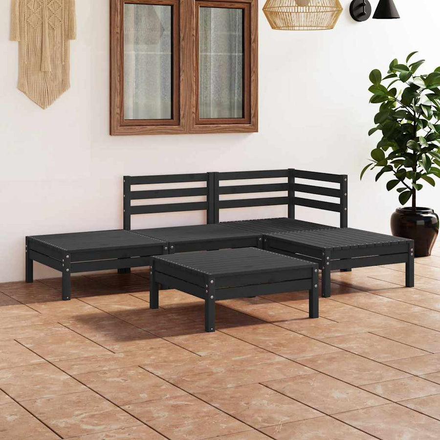 5 Piece Garden Lounge Set Solid Pinewood Black