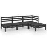 4 Piece Garden Lounge Set Solid Pinewood Black - Front View