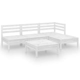 5 Piece Garden Lounge Set Solid Pinewood White - Front View