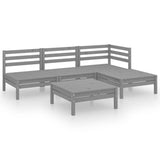 5 Piece Garden Lounge Set Solid Pinewood Grey - Front View