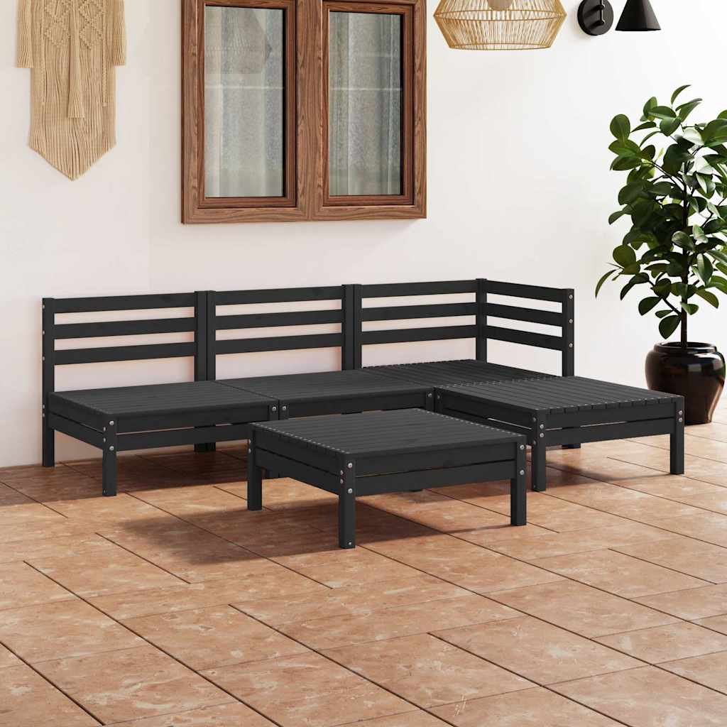 5 Piece Garden Lounge Set Solid Pinewood Black