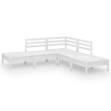 5 Piece Garden Lounge Set Solid Pinewood White - Front View
