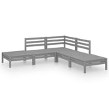 5 Piece Garden Lounge Set Solid Pinewood Grey - Front View