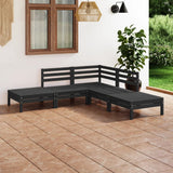 5 Piece Garden Lounge Set Solid Pinewood Black