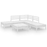6 Piece Garden Lounge Set Solid Pinewood White - Front View