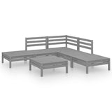 6 Piece Garden Lounge Set Solid Pinewood Grey - Front View