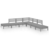 7 Piece Garden Lounge Set Solid Pinewood Grey - Front View