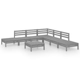 8 Piece Garden Lounge Set Solid Pinewood Grey - Front View