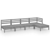 5 Piece Garden Lounge Set Solid Pinewood Grey - Front View
