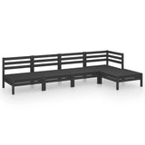 5 Piece Garden Lounge Set Solid Pinewood Black - Front View