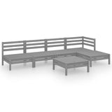 6 Piece Garden Lounge Set Solid Pinewood Grey - Front View