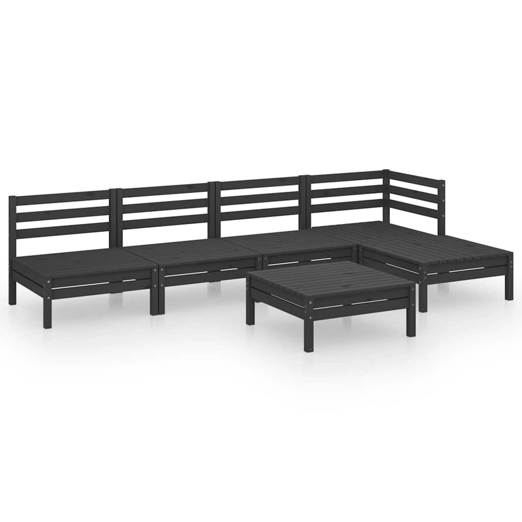 6 Piece Garden Lounge Set Solid Pinewood Black