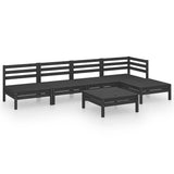 6 Piece Garden Lounge Set Solid Pinewood Black - Front View