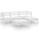 5 Piece Garden Lounge Set Solid Pinewood White - Front View