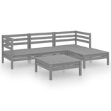 5 Piece Garden Lounge Set Solid Pinewood Grey - Front View