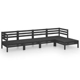 5 Piece Garden Lounge Set Solid Pinewood Black - Front View